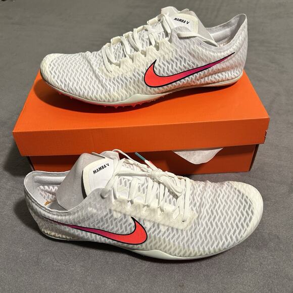 Nike Zoom Mamba 5 Track Racing Running Spikes Size 12.5 Mens White NIB - Picture 1 of 8